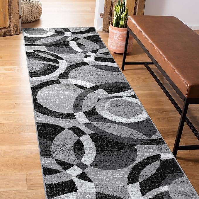 Rugshop Contemporary Abstract Circles Perfect for high Traffic Areas of Your Living Room,Bedroom,Home Office,Kitchen Runner Rug 2' x 7' Gray