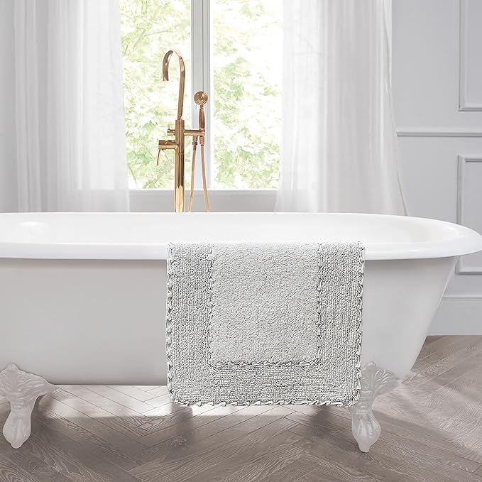 Laura Ashley Ruffle Border Light Grey 27"x 45" 100% Cotton Bath Rug