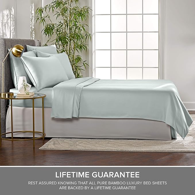 Pure Bamboo Short Queen Sheets for RV Camper (60"x75") - Genuine 100% Organic Viscose Derived from Bamboo Bed Sheet Set, Soft & Cooling, 2 Year Quality Promise (Short Queen, Sea Glass)