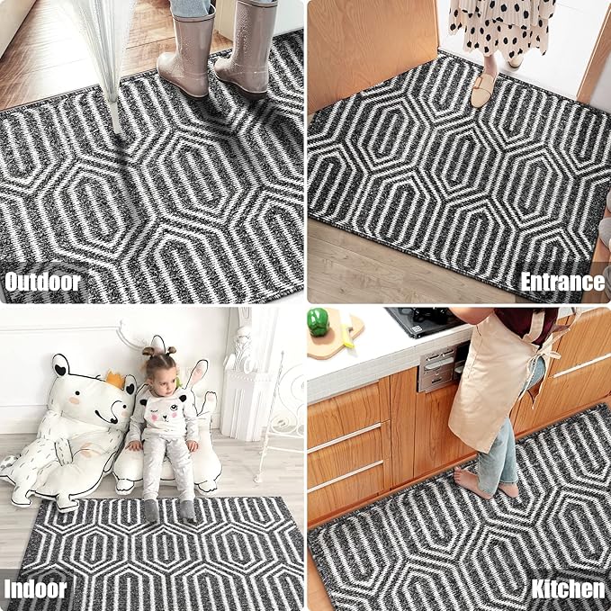 Indoor Doormat 32"x 48", Absorbent Front Back Door Mat Floor Mats, Rubber Backing Non Slip Door Mats Inside Mud Dirt Trapper Entrance Door Rug Carpet, Machine Washable Low Profile-Black Time Cloister