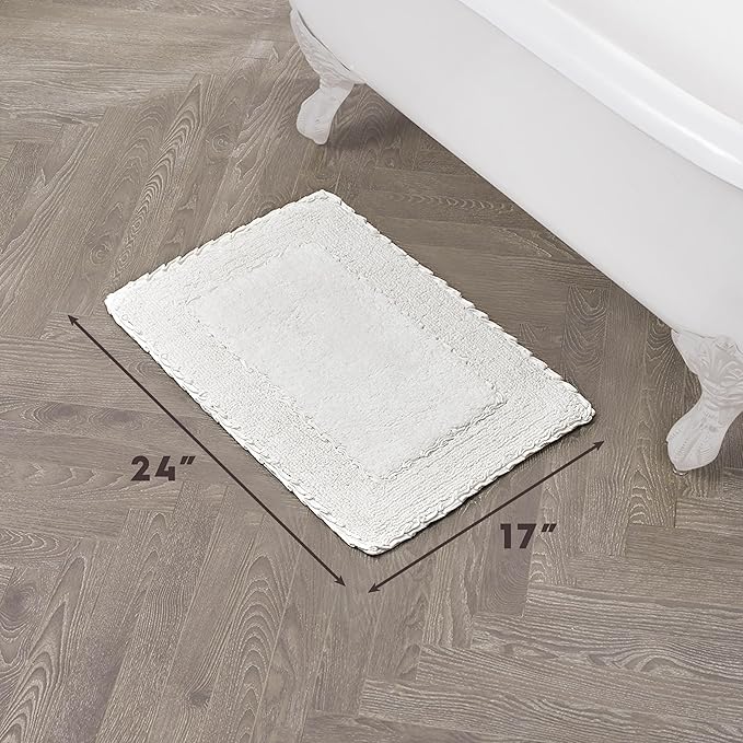 Laura Ashley Ruffle Border 100% Cotton Bath Rug, White, 17"x 24"