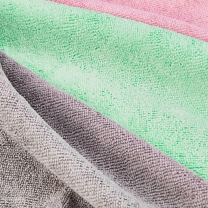 Amazon Basics Microfiber Cleaning Cloths, Non-Abrasive, Reusable and Washable, Pack of 36, Green/Gray/Pink, 16" x 12"