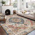 vivorug 9x12 Area Rugs for Living Room, Non Slip Machine Washable Vintage Beige Rug, Ultra-Thin Lightweight Large Area Rug for Bedroom, Dining Room, Low Pile