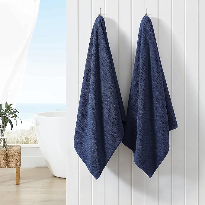 Tommy Bahama - Bath Towels, 100% Soft & Absorbent Cotton with Zero Twist Construction, Medium Weight Bathroom Towels (Northern Pacific Dark Blue, 2 Piece)