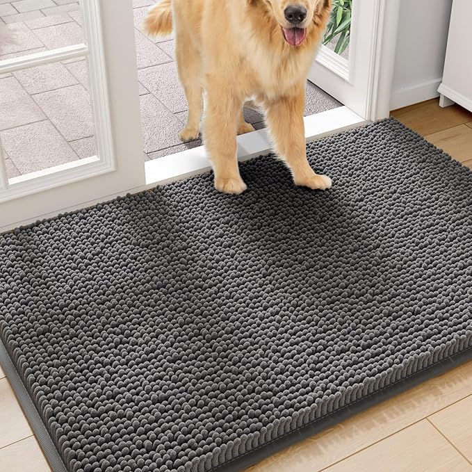 Amyracel Dirt Trapping Door Mat, 48" x 72" Large Absorbent Dog Door Mat for Muddy Paws, Quick Dry Non Slip Chenille Mud Mat for Dogs, Machine Washable Entry Indoor Entryway Rug for Inside Floor