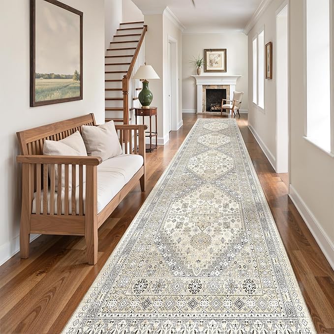 zesthome Washable Runner Rug 2.5x10 - Stain Resistant Entryway Rug,Ultra-Thin Kitchen Rugs, Anti Slip Backing Runner Rugs for Entrance Laundry Room Indoor Hallway (Beige,2.5'x10')