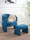 LOULENS Accent Chair with Ottoman, Oversized Barrel Chair, Modern Upholstered Comfy Armchair for Living Room, Bedroom, Reading Room & Corner, Blue