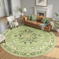 Area Rugs 8ft Washable Non-Slip, Floral Vintage Distress Print Pattern Medallion Carpet for Living Room Bedroom Dining Room, Sage Green Yellow
