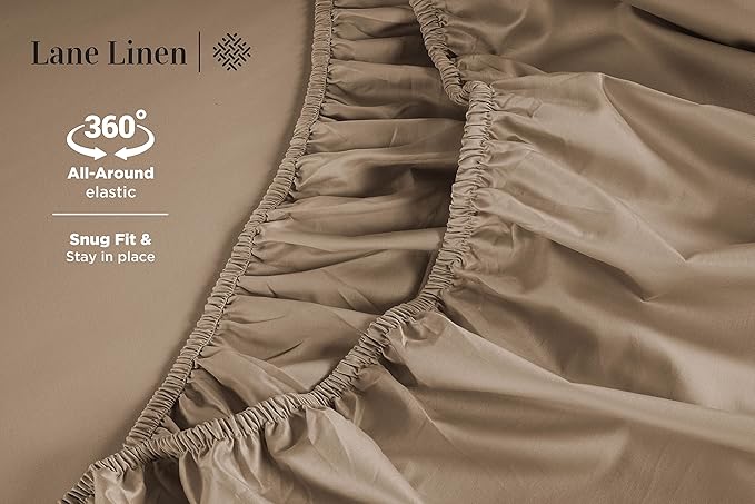 Lane Linen 100% Cotton Bed Sheets – 600 Thread Count Cooling Sheets Queen, Durable Daily Use Bedding, Value Comfort for Nightly Rest, Hotel Sateen Finish, Snug Fit 15" Deep Pocket Fitted Sheet – Taupe