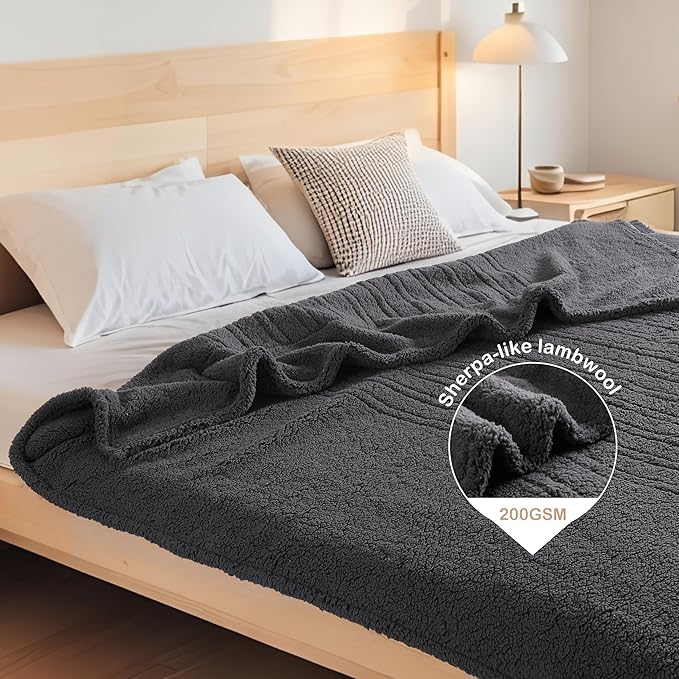 Electric Heated Blanket 6 Heating Settings & 1-10H Auto Off Full 72×84 Double Sided Plush Sherpa Ultra-Soft Warm Thick, Machine Washable, Fast Heating, Home Office Dark Gray