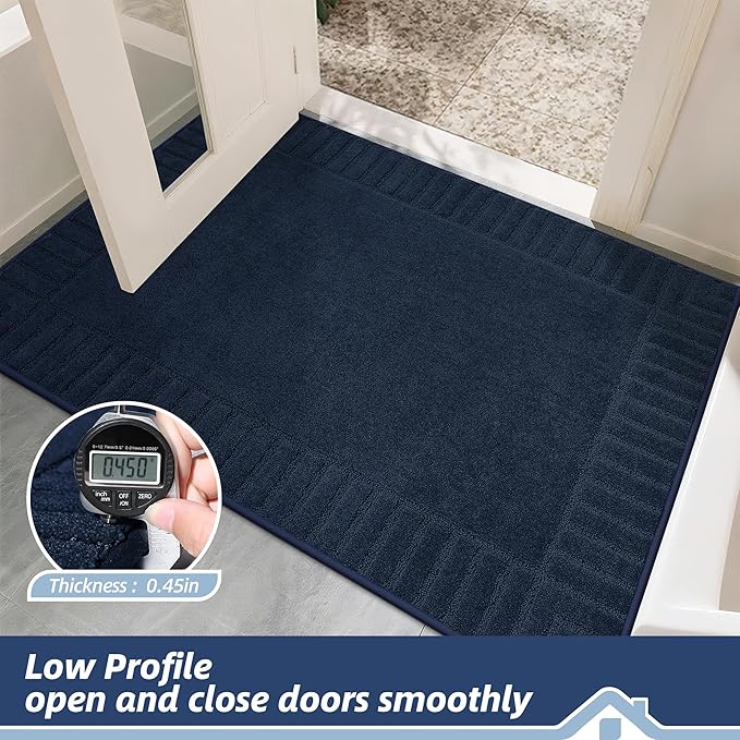BEQHAUSE Door-Mat Non-Slip Front Doormat Low-Profile Entrance Mats for Front Door Entry Resist Dirt Washable Doormat Absorbent Entryway Door Mat,Navy Blue, 36"x60"