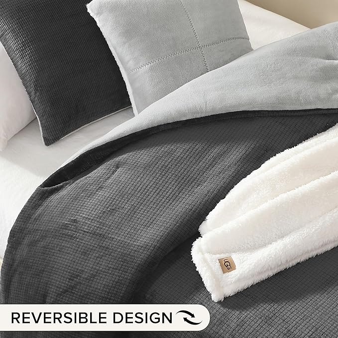 UGG Twin Comforter Set 4 Piece Bed in a Bag with Throw Blanket, Decorative Pillow Sham and Reversible Comforter Hypoallergenic Washable College Dorm Bedding, Twin XL, Grey (Remina)