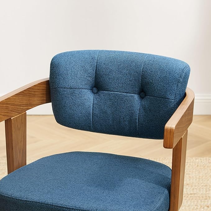Art Leon Office Chair No Wheels - Mid Century Modern Desk Chair Fabric Upholstered Swivel Dining Chairs with Wood Legs for Small Spaces Home Office Living Room Bedroom Study, Blue/Walnut
