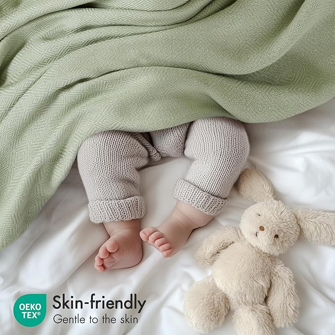 Madison Park Twin Size Blanket, 70% Rayon Bamboo-Based, 30% Cotton, Breathable for Hot Sleepers Menopause, Ultra Soft and Snag-Resistant, Summer Blanket for Bed or Couch, Twin 66"x90", Sage Green