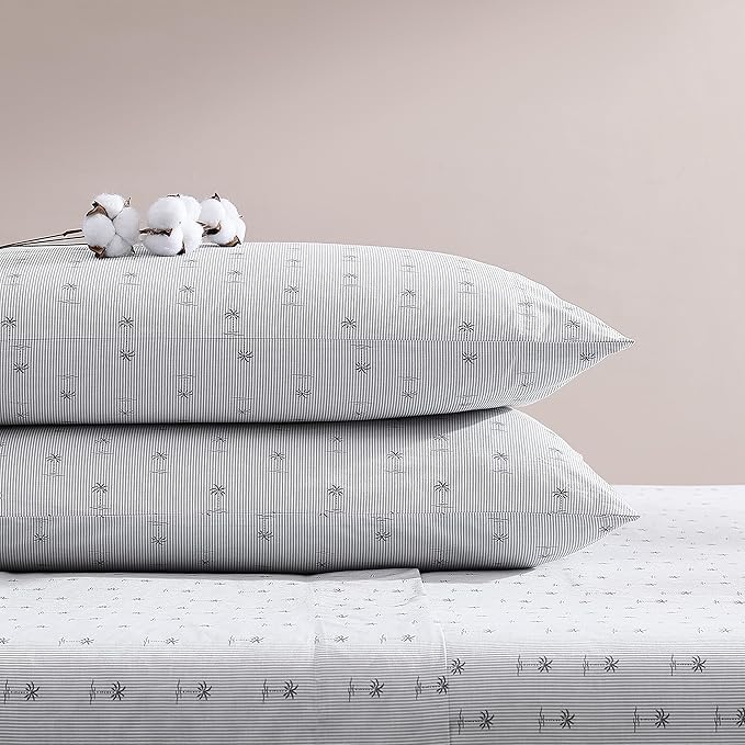 Tommy Bahama - King Sheet Set, Cotton Percale Bedding Set, Crisp & Cool, Stylish Bedding Set (Kew Palms Grey, King)