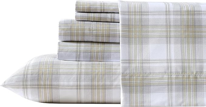 Wrangler - King Bed Sheets, Ultra-Soft & Lightweight Bedding with Matching Pillowcases, Lightweight Bed Set for All Season Comfort, Oeko-Tex Certified (Dayton Valley Plaid Beige)