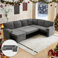 VINGLI Convertible Sofa Bed Couches for Living Room, Sleeper Sofa with Pull Out Couch Bed, Cloud-Like Plush Fleece U-Shape Sectional Couch with Storage Chaise, USB Charging, Side Pockets