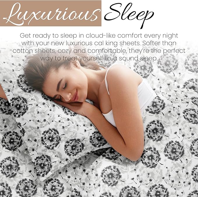 Linen Market 4 Piece California King Bedding Sheet Set (Gray Floral) - Sleep Better Than Ever with These Ultra-Soft & Cooling Bed Sheets for Your Cal King Size Bed - Deep Pocket Fits 16" Mattress