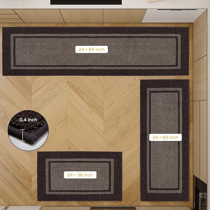 Kitchen Rugs 24" x 70", Non-Slip Machine Washable Kitchen Runner Rugs Floor Mats, Absorbent Comfort Standing Mats for Kitchen, Sink, Laundry and Hallway, Rolled Packaging, Grayish Brown & Coffee