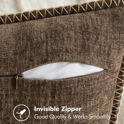 MIULEE Pack of 2 Couch Throw Pillow Covers 16x16 Inch Brown Farmhouse Decorative Pillow Covers with Stitched Edge Soft Chenille Solid Dyed Spring Pillow Covers for Sofa Bed Living Room