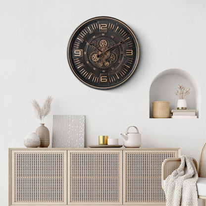 Maxstar Large Vintage Moving Gear Wall Clock, 20''Battery Operated Industrial Steampunk Metal Decor for Living Room, Office,Fireplace, Farmhouse(Arabic Number-Bronze)