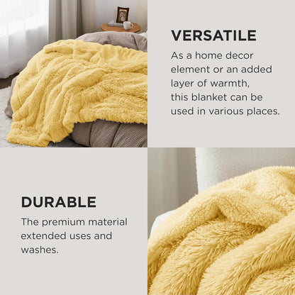 Bedsure GentleSoft Fluffy Yellow Throw Blanket, Room Decor Yellow Gifts for Women Men, Soft Cozy Fuzzy Plush Thick Warm Sherpa Fleece Faux Fur Throw Blanket for Couch Bed, Gifts for Mom Dad, 50x60