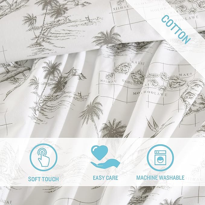 Tommy Bahama - King Sheets, Cotton Percale Bedding Set, Crisp & Cool, Stylish Bedding Set (Vintage Map Brown, King)