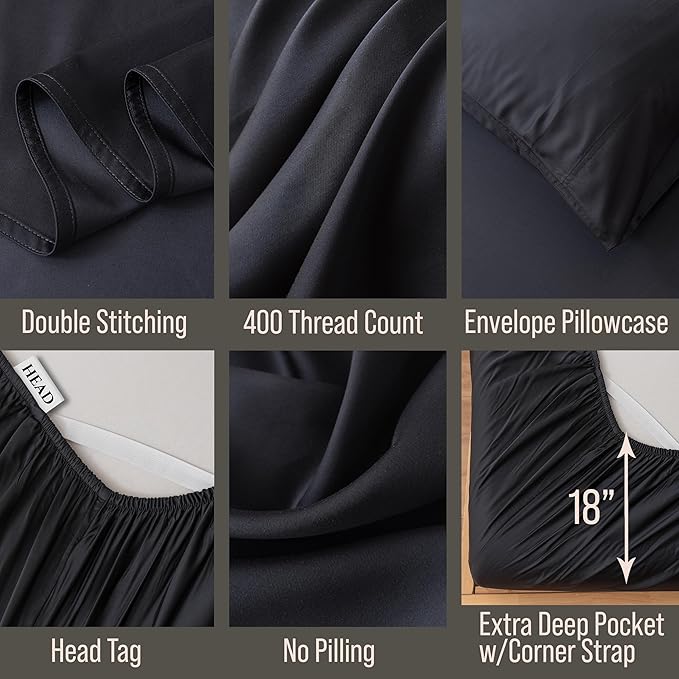 Bella Coterie 6 Piece Luxury Bamboo Viscose King Size Sheet Set | 100% Organically Grown | Cooling for Hot Sleepers | 18" Deep Pocket | Soft & Hypoallergenic | 4 Pillowcases [Black]