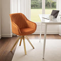 Zouron Mid Century Modern Swivel Accent Chair with Gold Metal Legs, Upholstered Swivel Chair No Wheels, Side Accent Arm Chair Vanity Chair for Small Space Home Office Living Room Bedroom, Orange