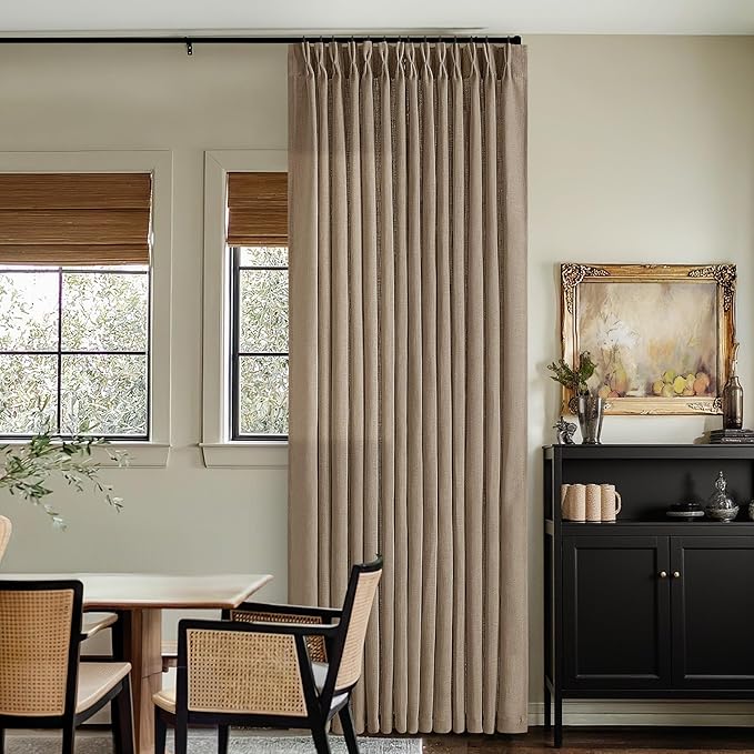 Farmhouse Tan Brown Linen Curtains 102 Inches Long for Living Room Pinch Pleated Drape with Hooks Rings for Track System Light Filtering 102 Inch Curtain for Bedroom Sliding Patio Door 2 Panels