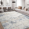 Area Rug Living Room Rugs - 10x14 Abstract Large Soft Indoor Washable Rug Neutral Modern Low Pile Carpet for Bedroom Dining Room Farmhouse Home Office - Beige Blue