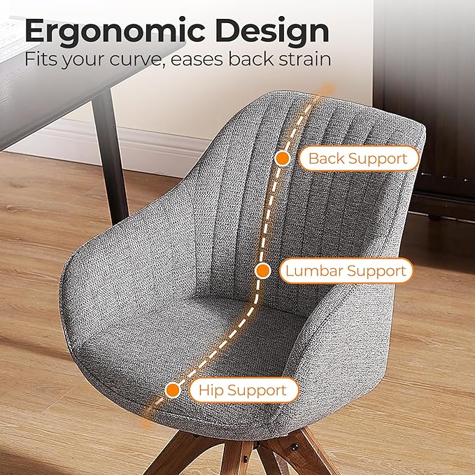 Zouron Mid Century Modern Accent Chair with Wooden Legs, Upholstered Swivel Chair No Wheels, Side Accent Armchair Vanity Chair for Small Space Home Office Living Room Bedroom, Light Grey