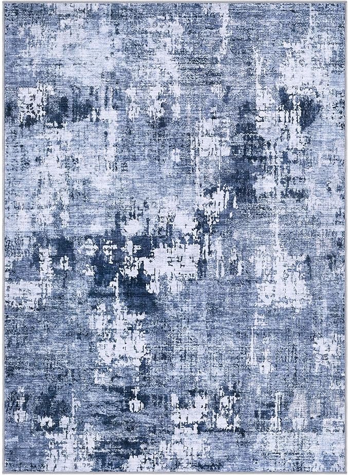 Area Rug Living Room Rugs - 4x6 Abstract Large Soft Indoor Washable Rug Neutral Modern Low Pile Carpet for Bedroom Dining Room Farmhouse Home Office - Navy Blue