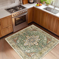 Area Rugs Square 4ft Washable Non-Slip, Floral Vintage Distress Print Pattern Medallion Carpet for Living Room Bedroom Dining Room, Brick Red Rust Neutral Brown Burnt Orange Green