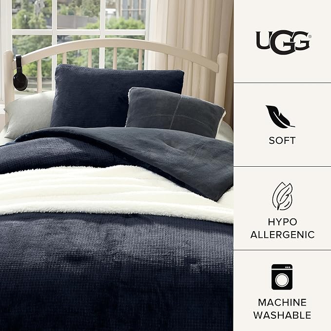 UGG Twin Comforter Set 4 Piece Bed in a Bag with Throw Blanket, Decorative Pillow Sham and Reversible Comforter Hypoallergenic Washable College Dorm Bedding, Twin XL, Blue (Remina)