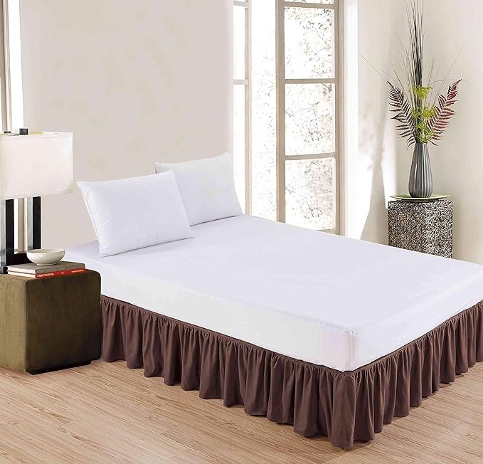 Sheets & Beyond Wrap Around Solid Microfiber Luxury Hotel Quality Fabric Bedroom Gathered Ruffled Bedding Bed Skirt 14 Inch Drop (Full, Brown)