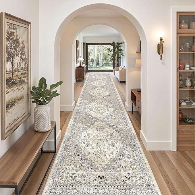 zesthome Washable Runner Rug 2.5x16 - Stain Resistant Entryway Rug,Ultra-Thin Kitchen Rugs, Anti Slip Backing Runner Rugs for Entrance Laundry Room Indoor Hallway (Beige,2.5'x16')
