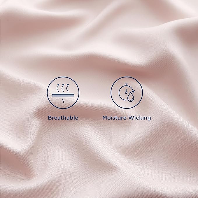 Bedsure Queen Sheet Set, Rayon Derived from Bamboo, Cooling Sheets, Breathable & Soft, Deep Pocket Up to 16 Inches, Hotel Luxury Silky Bedding for Hot Sleepers, Pink