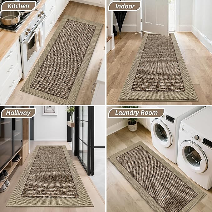 BEQHAUSE Indoor Door Mat 24" x 60", Dirt Trapper Door Mats Non-Slip Entryway Rugs Washable, Resist Dirt Absorbent Welcome Mat, Low Profile Floor Mats for Front Back Door and Entryway, Taupe