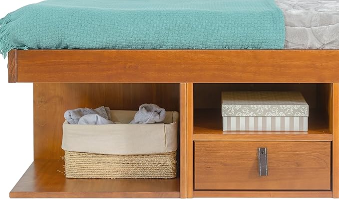 memomad Bali Storage Platform Bed with Drawers (King Size, Oak Brown Wood)