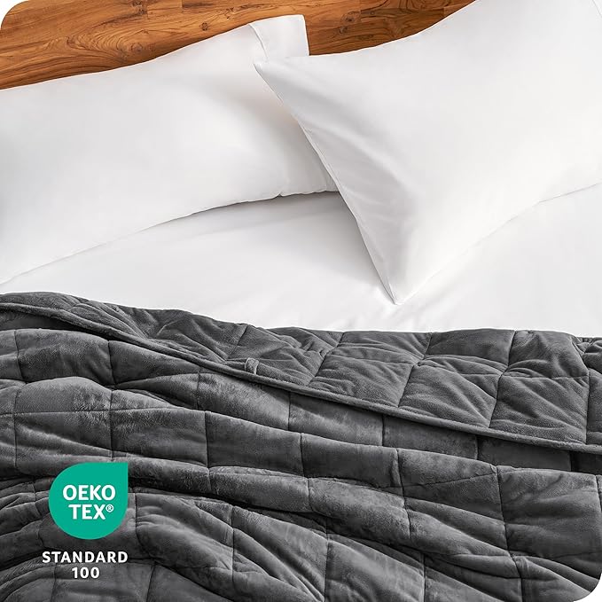 Bare Home Weighted Blanket Twin or Full Size 10lb (40" x 60") - Minky Fleece - Premium Heavy Blanket Nontoxic Glass Beads (Grey, 40"x60")