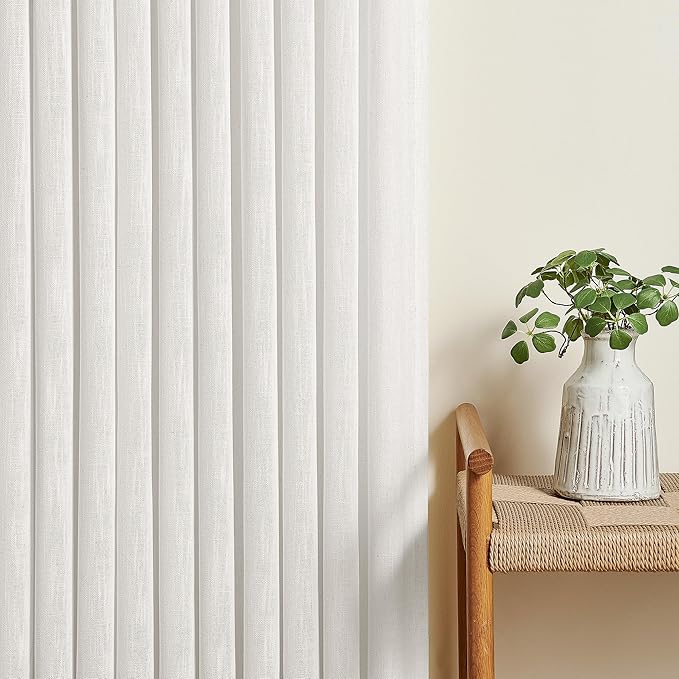 Beige White Pinch Pleated Linen Curtains 63 Inch Length 2 Panels for Dining Room Kitchen Bedroom Semi Sheer Pleat Drapes with Hooks Rings Light Filtering Short Window Curtain Cabinet 40x63