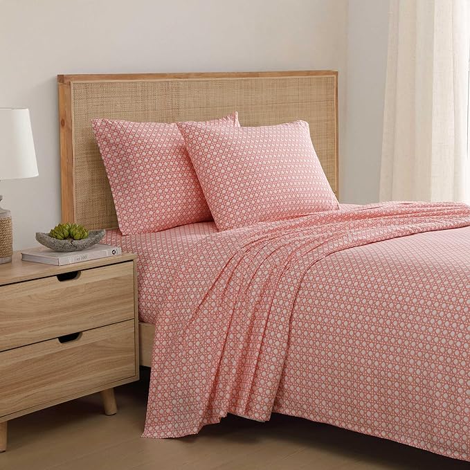 Tommy Bahama - Queen Bed Sheets, Crisp & Cool Cotton Percale Bedding with Matching Pillowcases, Lightweight Bed Set, Oeko-Tex Certified (Bahama Isle Orange)