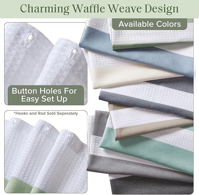 Madison Park Shower Curtain Spa Waffle Weave Wide Shower Curtain for Bathroom 3M Scotchgard Moisture Management, Spa Quality Modern Shower Curtains for Bathroom, Extra Wide 108"x72" Sage Green