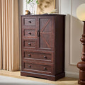 SOOWERY Dark Cherry Dresser for Bedroom, 5 Drawer Farmhouse Wood Dressers with Double Storage Cabinet, 48 Inches Tall Chest of Drawers for Bedroom, Living Room, Hallway
