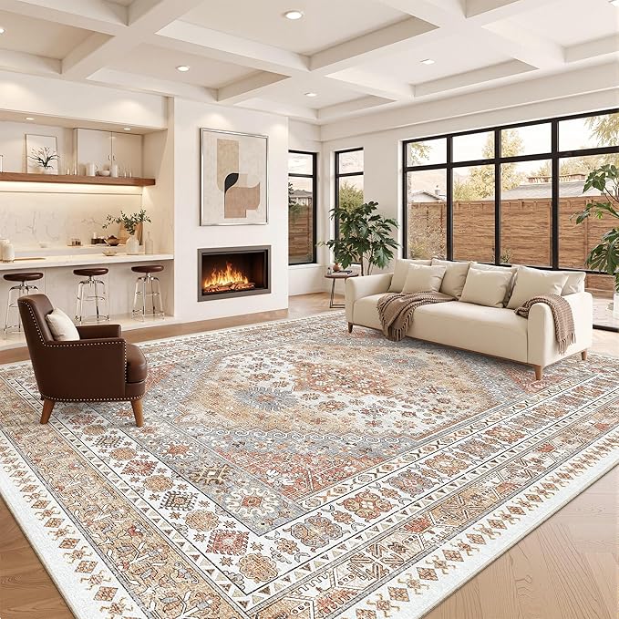 zesthome 10x14 Area Rugs,Stain Resistant Washable Rug,Ultra-Thin Rugs for Living Room,Bedroom,Non-Slip Backing Home Decor Large Area Rug (Orange,10'x14')