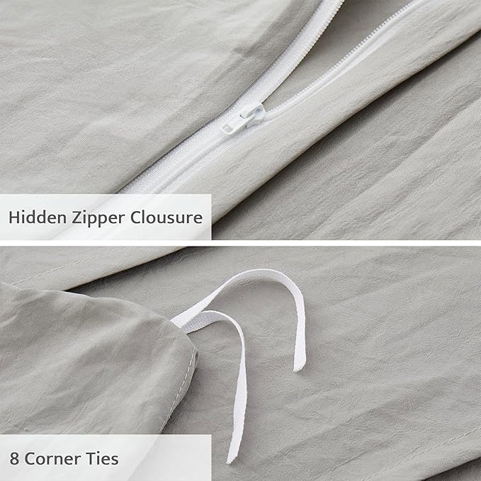 Oli Anderson Light Grey Duvet Cover Size - Pleated Queen Duvet Cover, 3PCS Soft and Breathable Textured Bedding Set with Zipper Closure(Light Grey,90"x90")