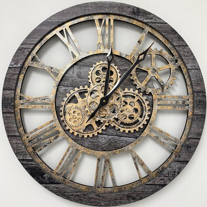 The Gears Clock The Original Real Moving Gear Wall Clock Vintage Industrial Oversized Rustic Farmhouse (24 inch (60cm), Vintage Carbon Grey and Bronze)