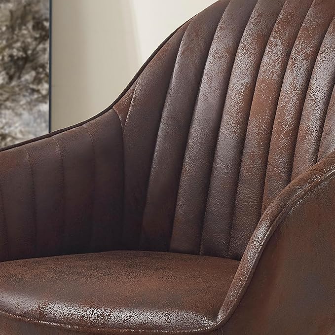 Zouron Mid Century Modern Accent Chair with Wooden Legs, Upholstered Swivel Chair No Wheels, Side Accent Armchair Vanity Chair for Small Space Home Office Living Room Bedroom, Mocha