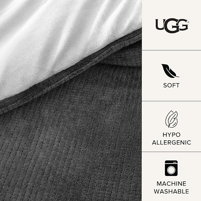 UGG Full/Queen Comforter Set 5 Piece Bed in a Bag with Throw Blanket, Decorative Pillow, Shams, Reversible Hypoallergenic Washable Luxury Warm Fluffy Bedding Set, Charcoal Grey (Remina)